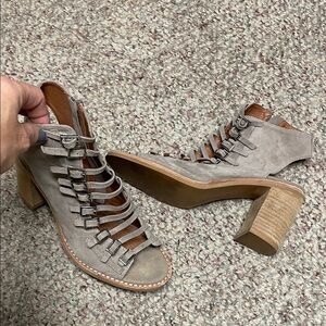 Jeffrey Campbell Suede Strappy Block Heel Sandals - Taupe- new